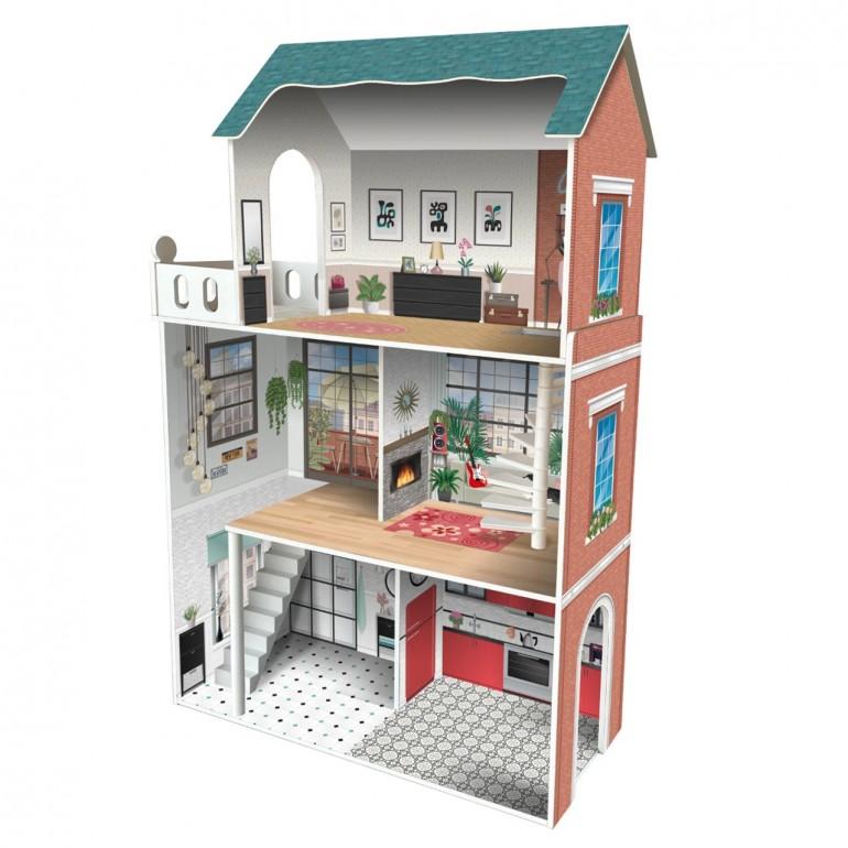 DEQUBE D00181 three-story wooden dollhouse