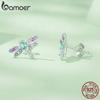 Bamoer 925 Sterling Silver Dragonfly Stud Earrings Insect Earrings for Women Colorful Zircon Fine Jewelry BSE795