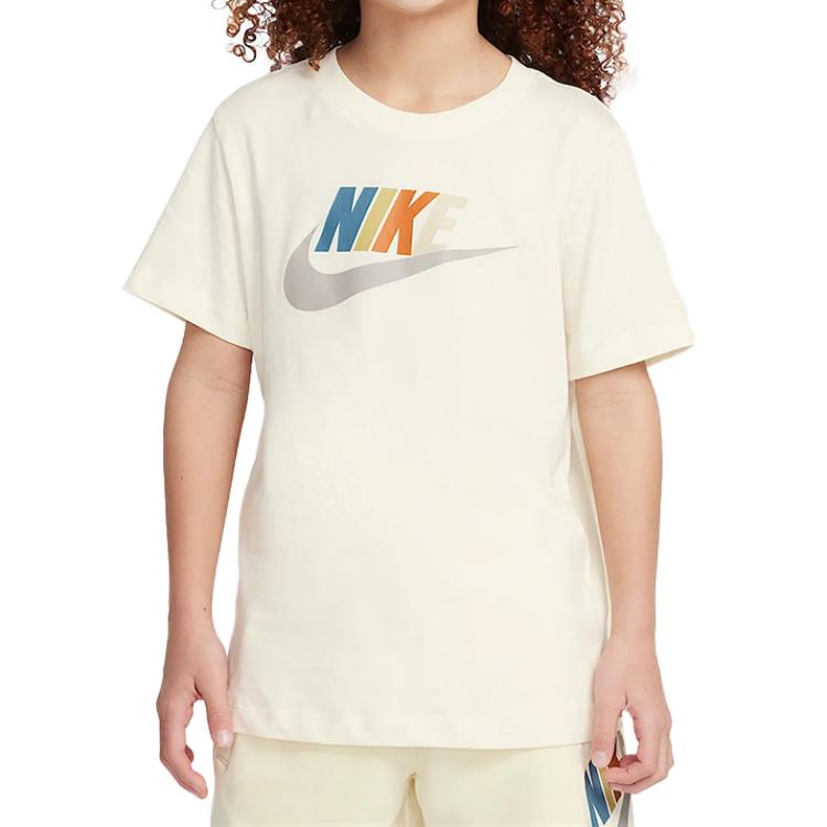 Nike Sportswear Breathable Comfortable Round Neck Pullover Short Sleeve T-Shirt Kids Tops Coconut-Milk FZ5178-113