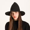 Black Knit Witch Hat With Large Brim And Sunshade Function For Cosplay And Seasonal Celebrations