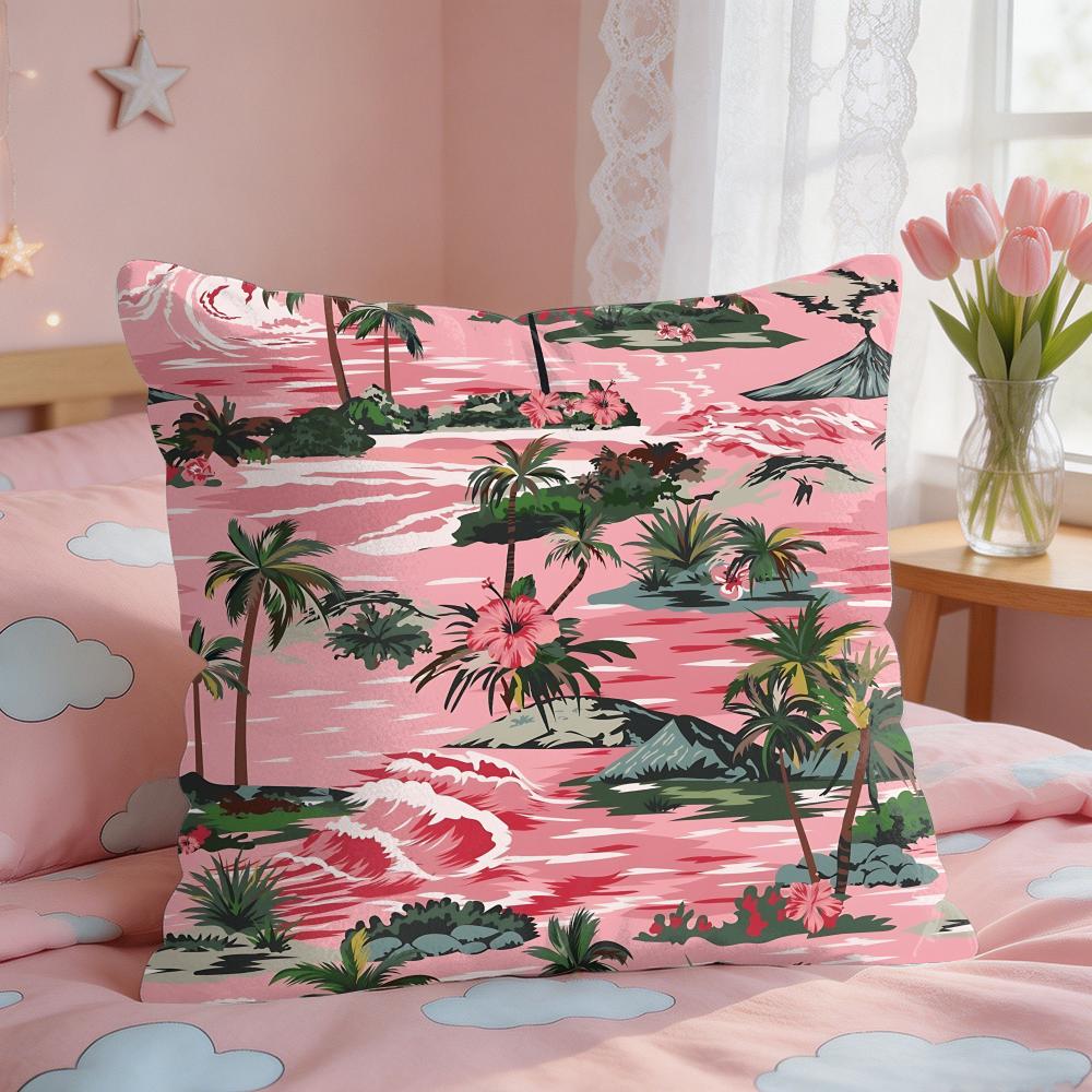 Vintage Hawaiian Surf Palm Tree Cushion Cover Short Plush Pillow Case Room Sofa Cushion Covers Home Decor Funda