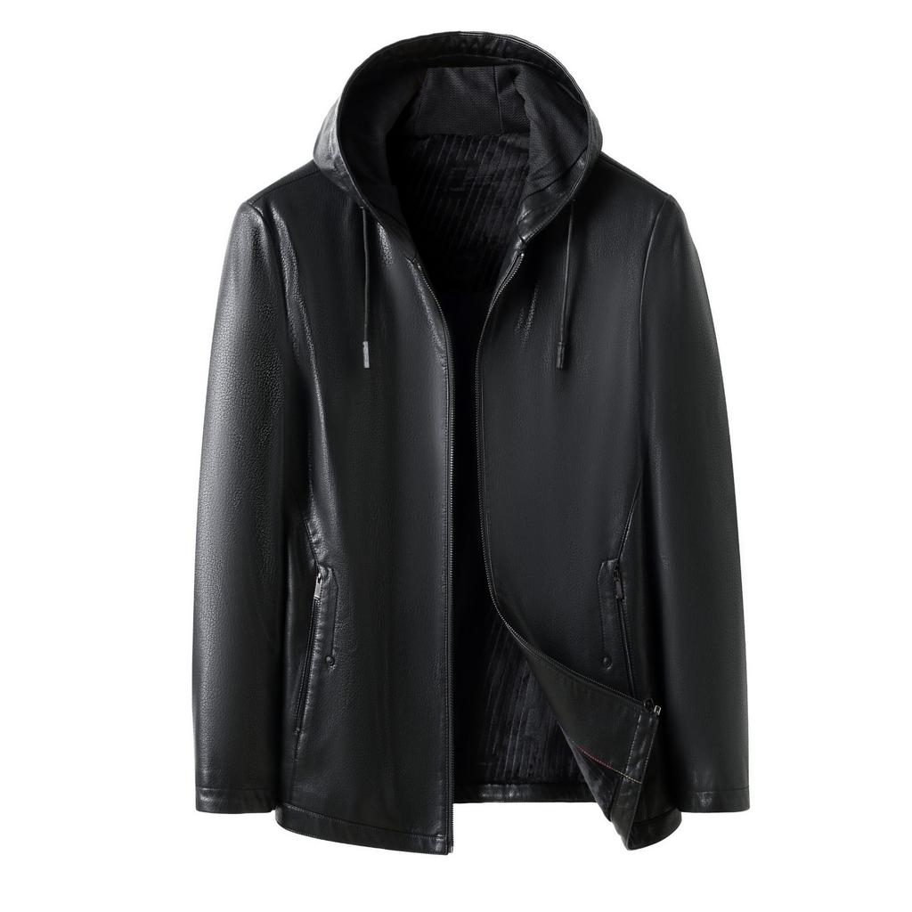 Новая куртка из натуральной кожи, куртка из овчины для людей среднего возраста, осень и зима, новая повседневная универсальная куртка из бархатной кожи с капюшоном