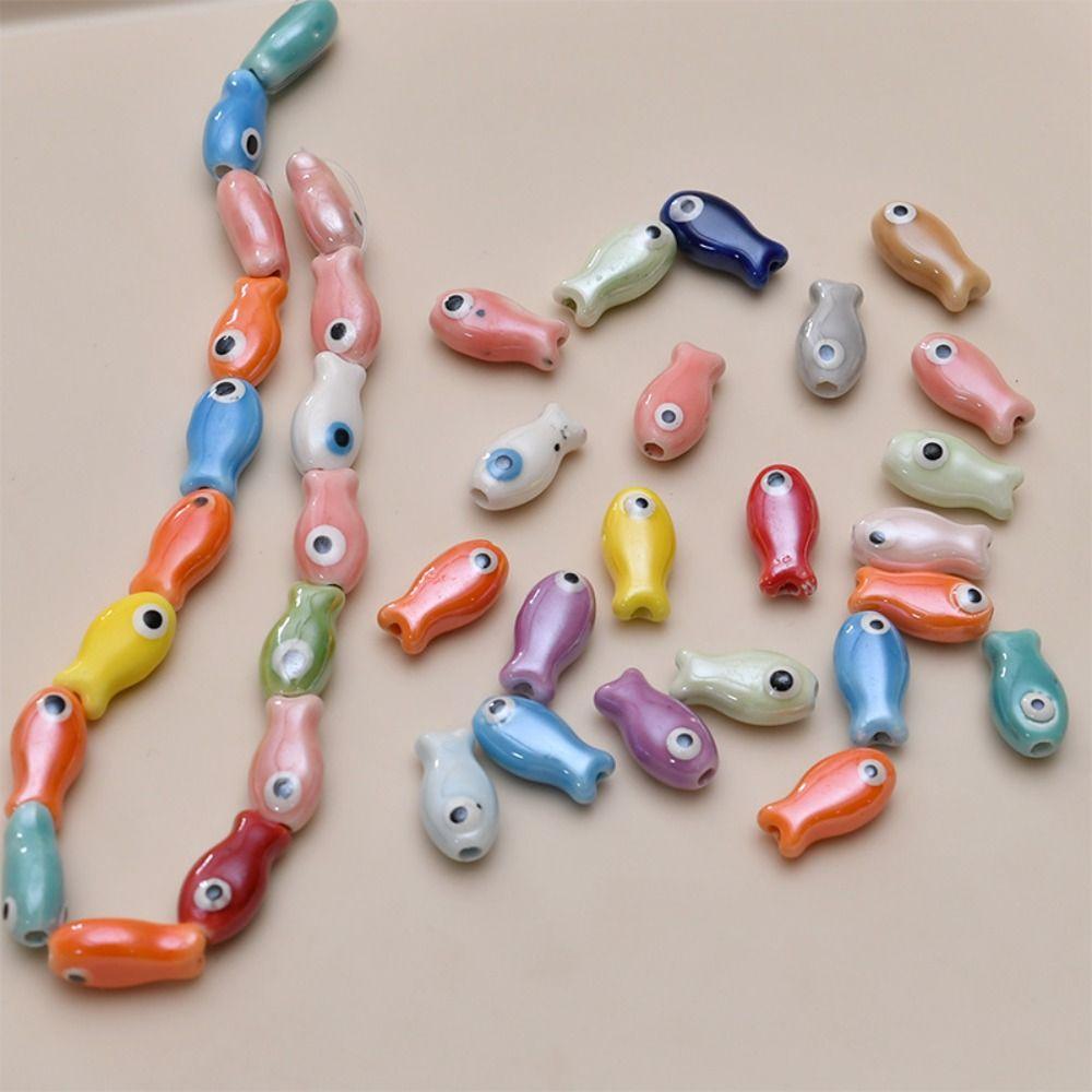 10Pcs Cartoon Design Small Fish Beads Ceramic Jewelry Making Material  Gift