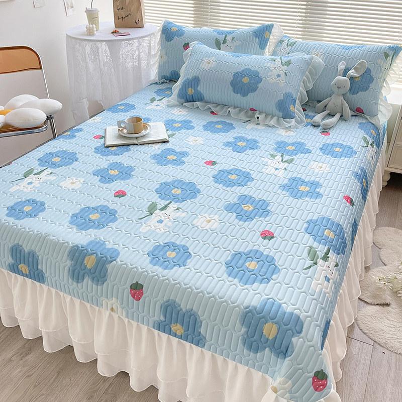 Комплект покрывал для кровати, летняя королева, крутая латексная простыня, нескользящий коврик с оборками, спальный коврик с двойным принтом, покрывало на кровать с 2 наволочками