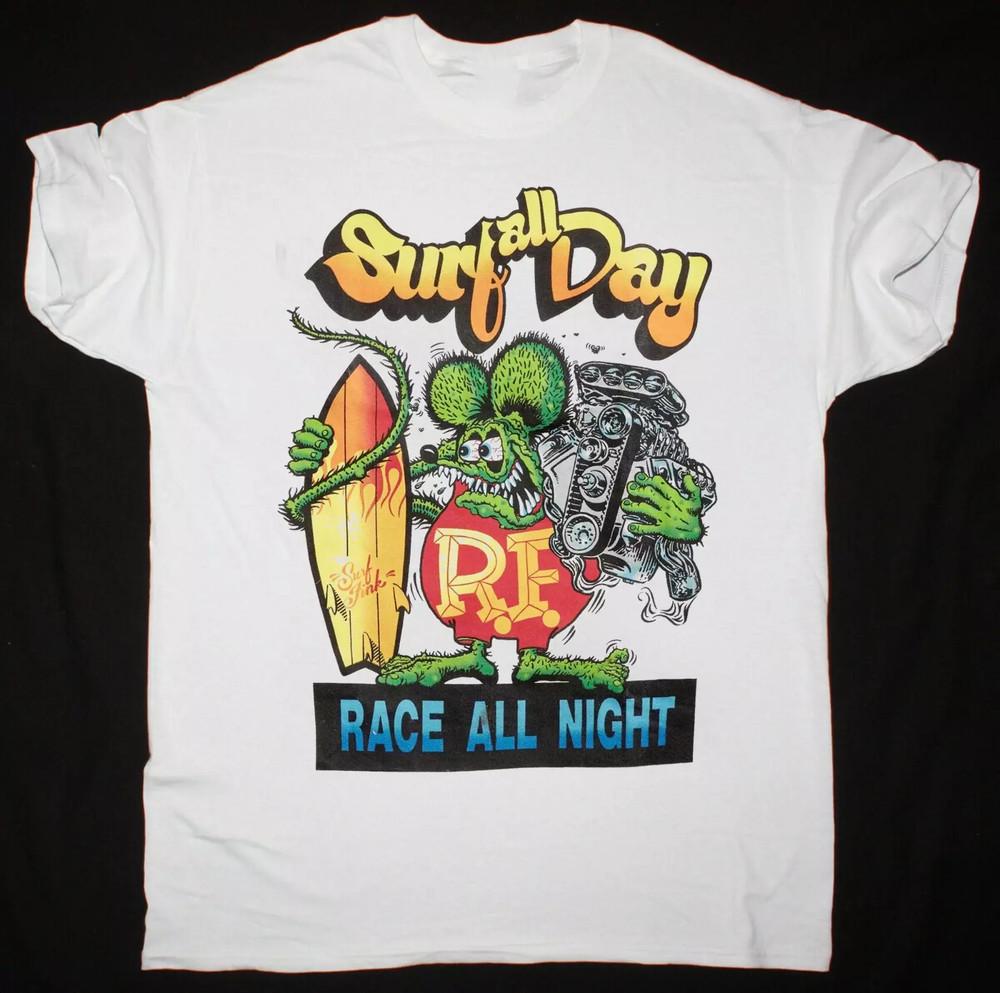 Ed Big Daddy Roth Rat Fink Гонка Всю Ночь Футболка Все Размеры от S до 5XL Унисекс Футболка