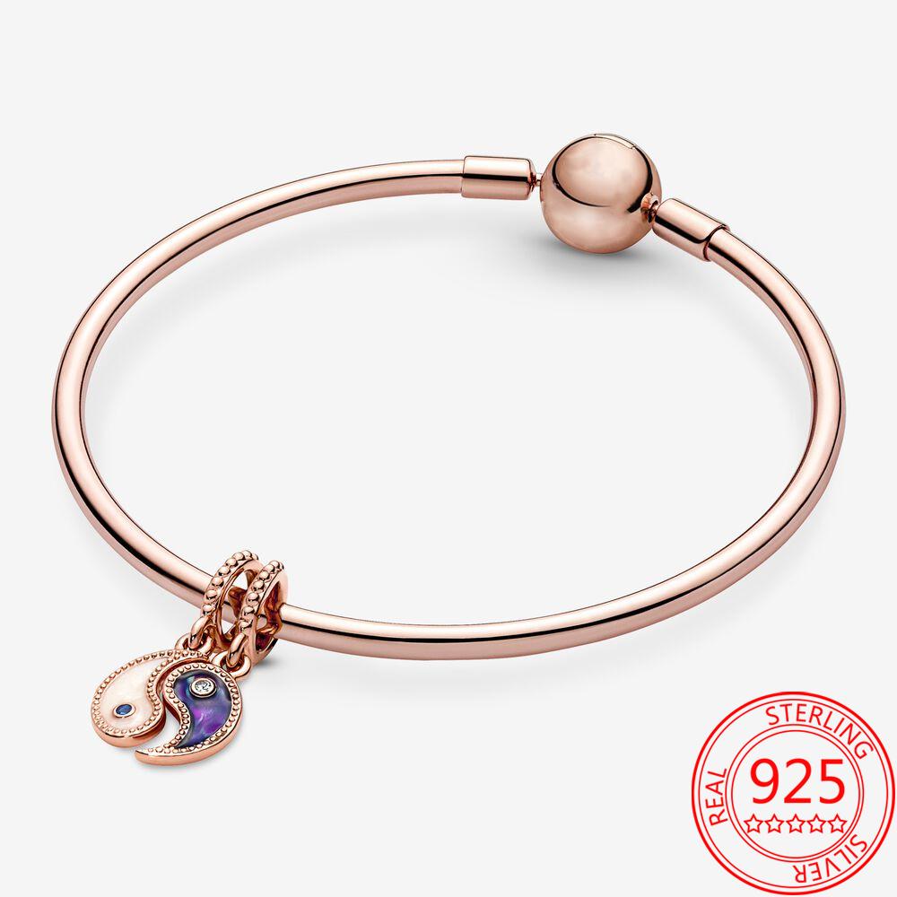 Великолепный 925 пробы стерлингового серебра шарм подходит модный браслет разделяемый Инь и Ян сверкающий шарм аксессуар Diy женщина ювелирные изделия подарок