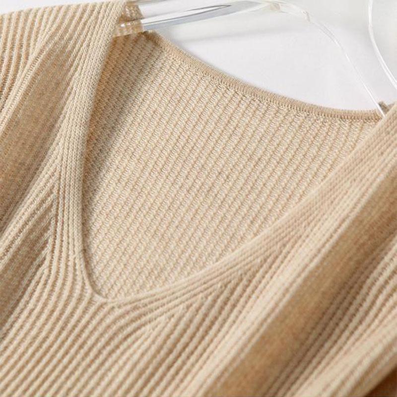 Свитер для женщин, теплый вязаный свитер-скелет, джемпер с длинным рукавом, свободный эластичный свитер с V-образным вырезом, топы