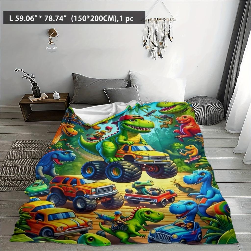 1pc Dinosaur Off - Road Camping Blanket, Multi - Season Universal for Bedroom Living Room Camping, Flannel 2D Flat Decor