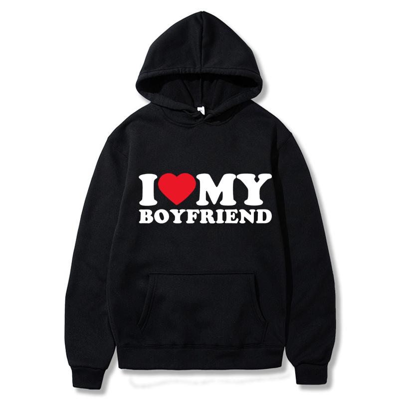 Мужские комплекты с длинными рукавами для пар I Love My Boyfriend Hoodies Sweatparsons Suits Женские толстовки с капюшоном и спортивные штаны Lover Sets
