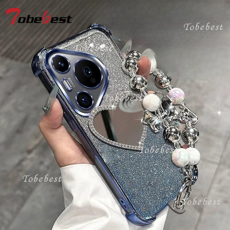 Блестящий чехол-браслет с зеркалом любви для Huawei Pura 80 70 Ultra P60 P50 P40 P30 Pro Plus Lite, противоударная силиконовая накладка