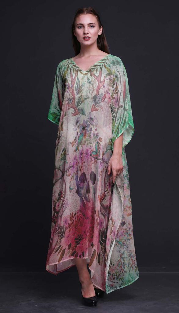 Phagun Пляжный кафтан с птицами и черепом, длинное женское платье-макси