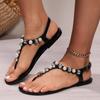 Women's Sandals 2024 New Hot Selling Summer Women's T-shaped Rags Outdoor Sexy Pearl Decoration Women's Flat Sandals Slip On