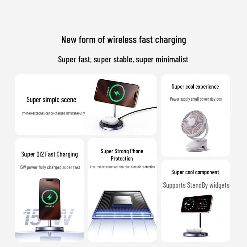 Ugreen Магнитная беспроводная зарядная подставка 2-в-1 MagSafe 15 Вт Qi2