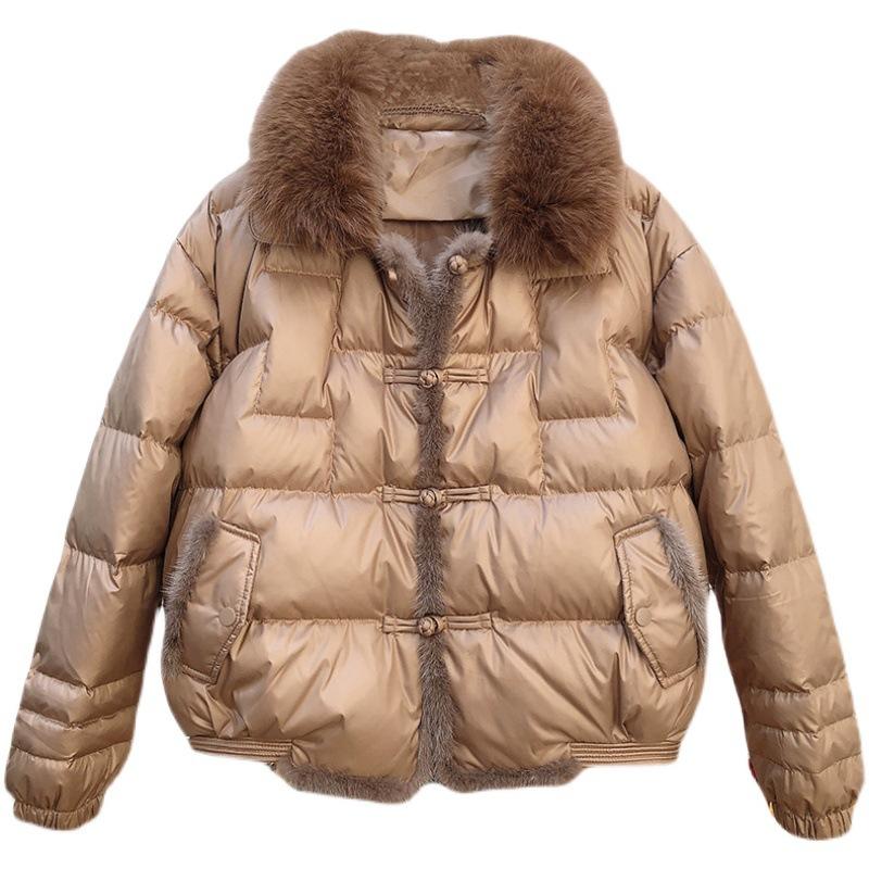 Winter Thin Mink Fur Button Down Jacket for Women Short Fox Fur Coat