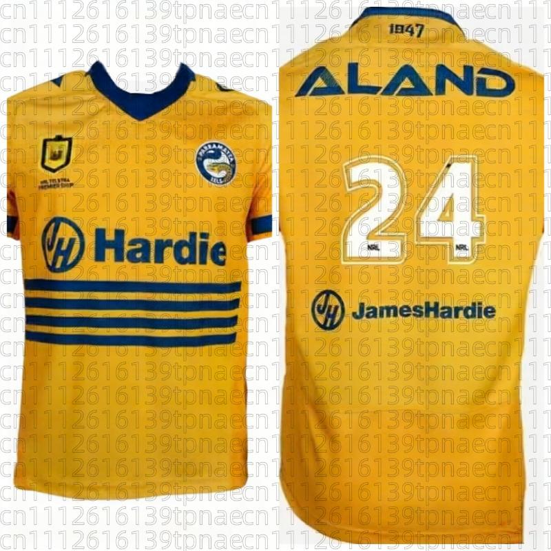Летняя дышащая тренировочная футболка Parramatta Eels 1947 Heritage! Сине-желтые переплетенные полосы Унисекс Семейная Детская Футболка Топ