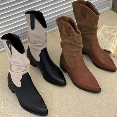 Версия из коровьей кожи~ натуральная кожа острый носок французские маленькие короткие ботинки женские весенне-осенние одинарные ботинки ретро ковбойские ботинки Марти
