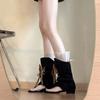 Универсальное нишевое чувство дизайна Французская мода носок крутые ботинки женские 2025 лето новые шнуровка толстый каблук тонкие сандалии