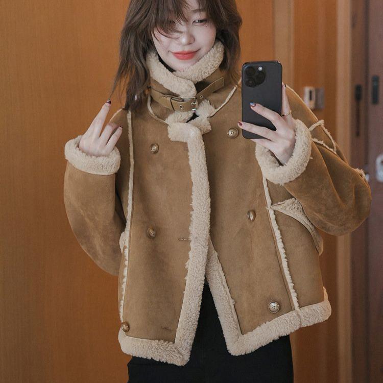 Short Jacket Women's Winter Fashion Fur Loose Stand-up Collar Thin Short Tops