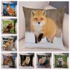 45*45cm Cute Wild Fox Print Pillowcase Decorative Cute Animal Pillowcase Soft Polyester Cushion Cover for Sofa Home Car