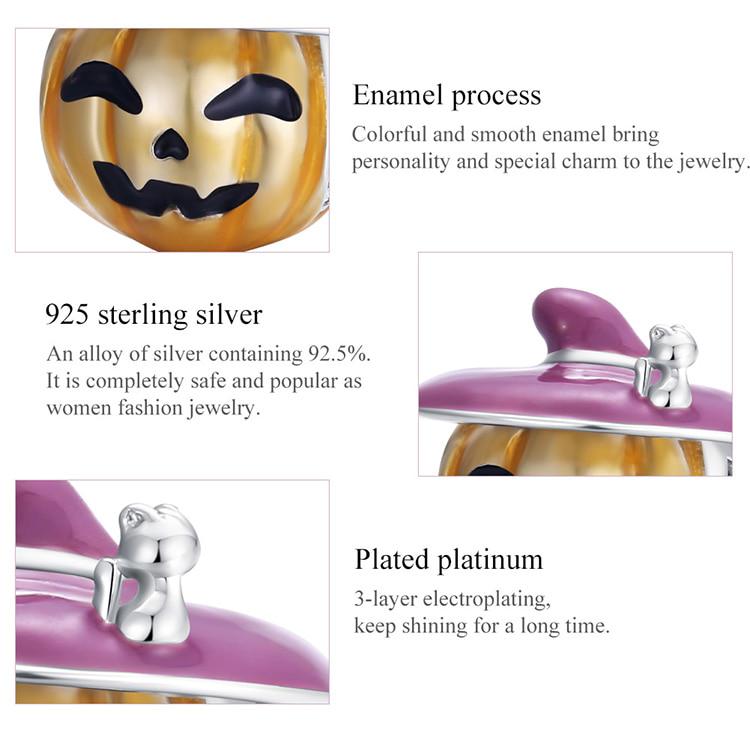 Bamoer из стерлингового серебра 925 пробы, подвеска в виде тыквы на Хэллоуин для оригинального посеребренного платинового браслета, ювелирные изделия