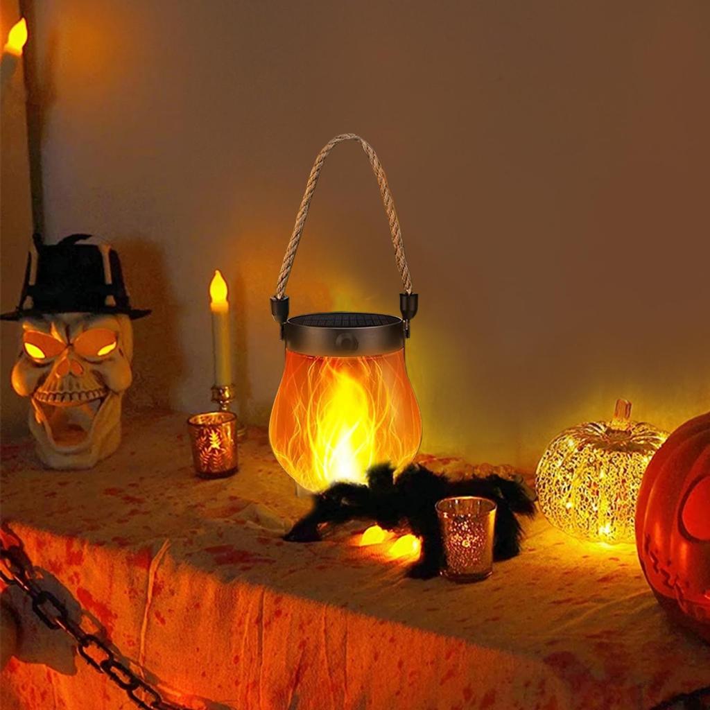 Украшения для дома с привидениями Солнечный фонарь Хэллоуин Мерцающий огонь Солнечный USB 2 способа зарядки Наружный водонепроницаемый фонарь