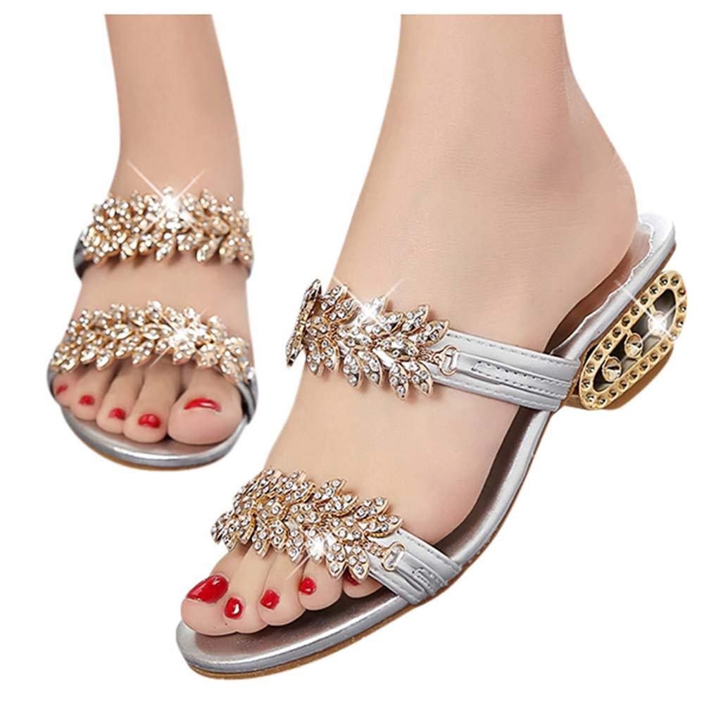 Summer New Fashion Ladies Non-Slip Mid-Heel Rhinestone Slippers Sandals