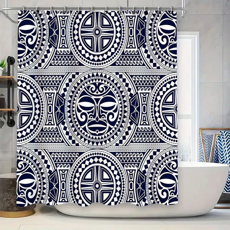 Modern Blue and White Pattern Shower Curtain Fabric Waterproof Bath Decor for Home Decoration 72x84 inches