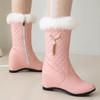 Зимние сноубутсы на танкетке для женщин Новинка 2024 Черные Розовые Белые Теплые Меховые Короткие Ботинки Женские Каблуки-Танкетки Застежка-Молния Вечерняя Обувь
