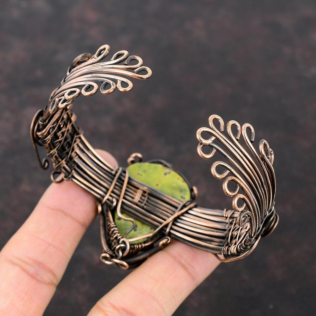 Браслет-манжета Stichtite, браслет из медной проволоки, регулируемый браслет, манжета из драгоценных камней, браслет из медной проволоки, подарок для матери, браслет ручной работы