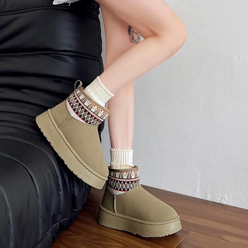 Модная женская обувь 2024 года, зимние классические зимние ботинки, тапочки, ботинки женские, теплые меховые зимние ботинки на толстой подошве