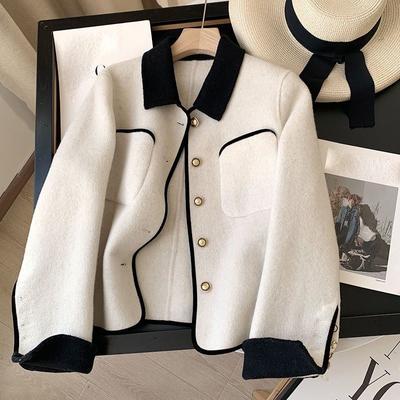 Осень и зима новый небольшой аромат имитация кашемира короткий маленький золотой пряжка французский темперамент маленькая куртка женская