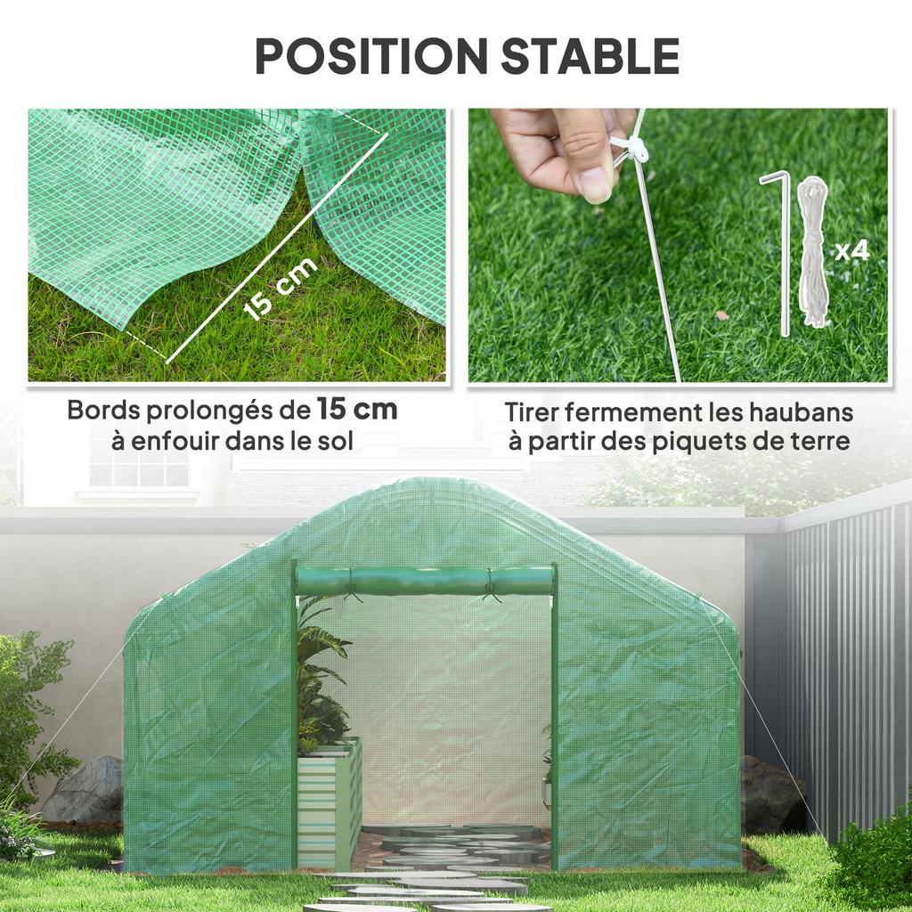 Garden greenhouse tunnel, 4 x 3 x 2 m, roll-up doors, large windows, green