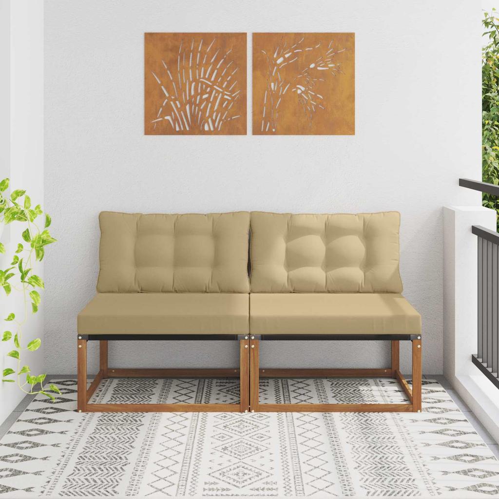 2 Piece Outdoor Center Sofa Solid Acacia Wood Frame and Textilene