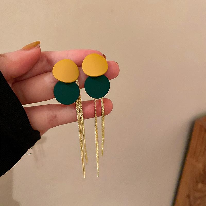Модные зеленые серьги, геометрические полые круглые квадратные серьги-капли, металлические висячие серьги, женские ювелирные изделия