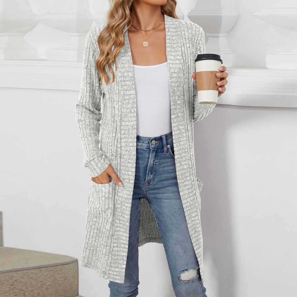 Женский повседневный и модный однотонный кардиган с длинным рукавом и карманами