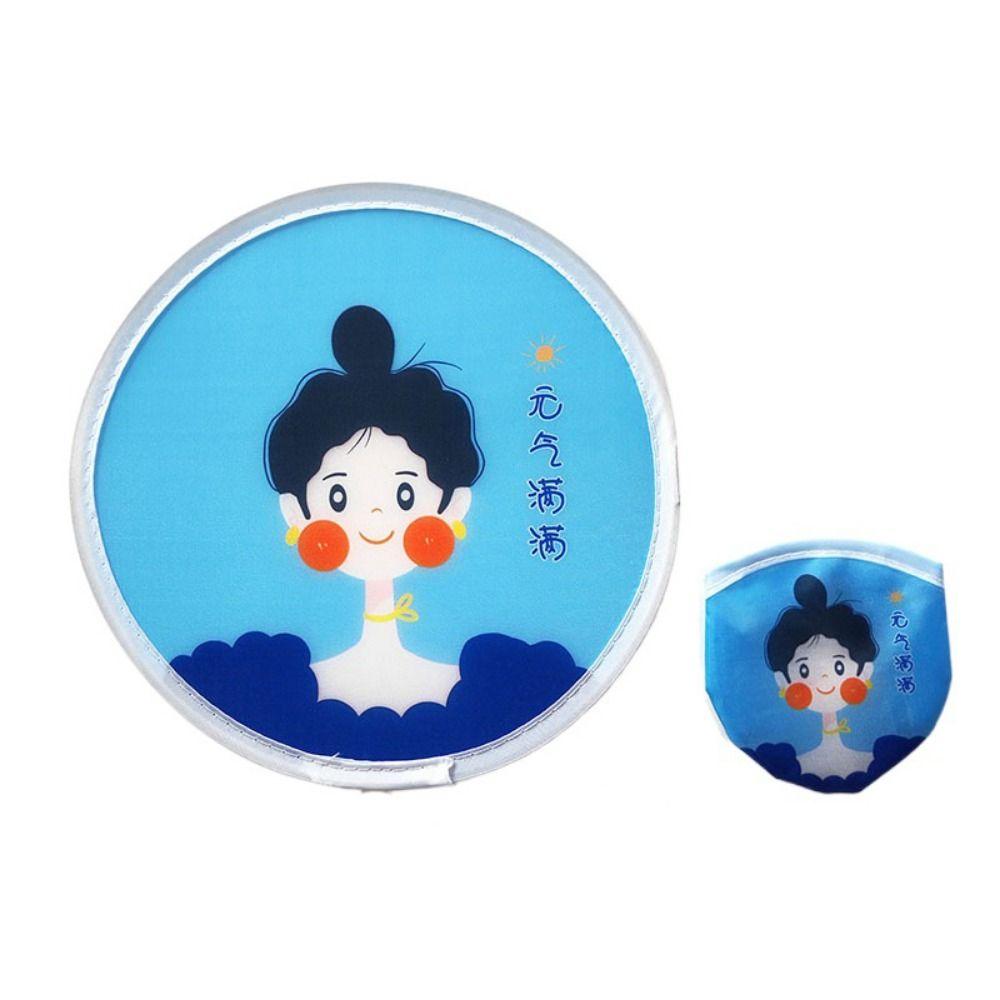 Round Folding Fans Cartoon Hand Fan Circular Fan Pocket Fan  For Beach Lawn