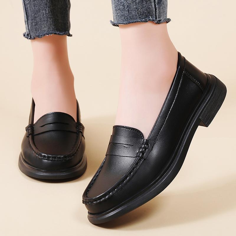 Женские мокасины, классические деловые туфли для офиса, повседневные черные кожаные туфли