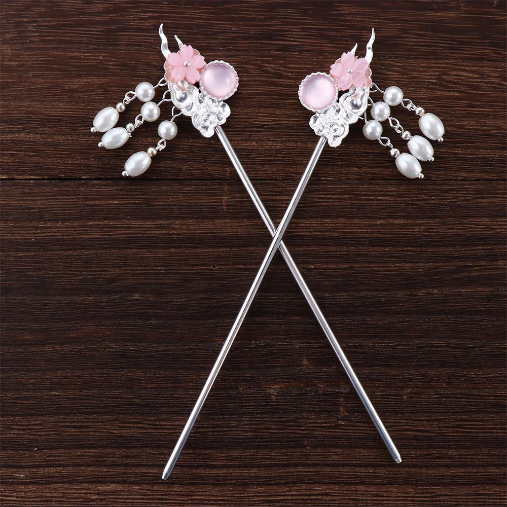 Crystal Bridal Ancient Style Chinese Hanfu Tassel Hairpin Pearl Hair Fork Flower Hair Sticks