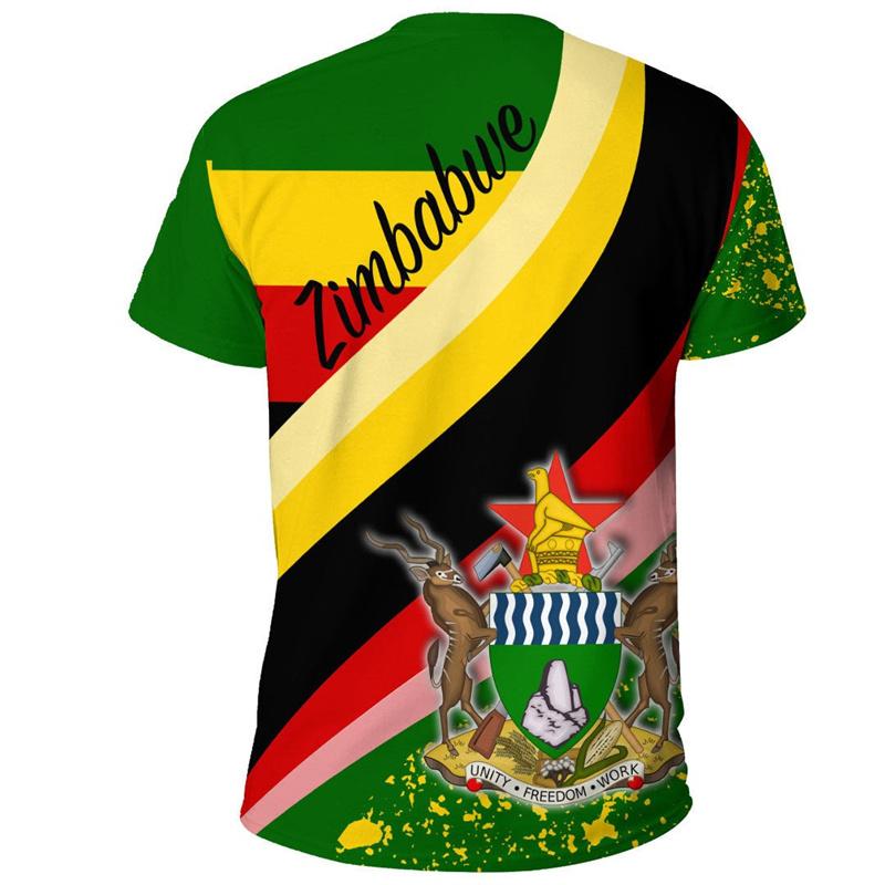 Летний топ с круглым вырезом и 3D-принтом Зимбабве, модная повседневная мужская футболка с коротким рукавом