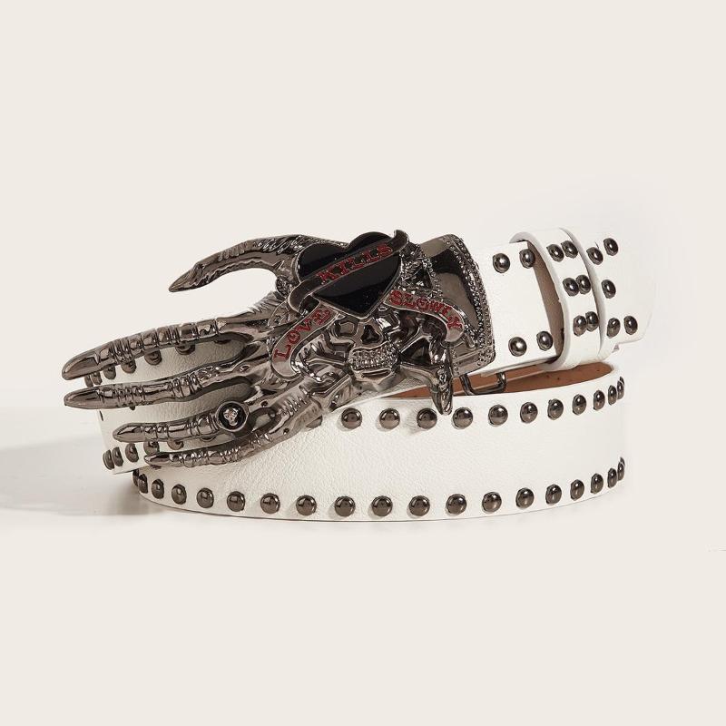 Gothic Skull Claw Buckle Belt Metal Riveted Leather Waist Belt Y2K Rock Streetwear Waistband For Men Women