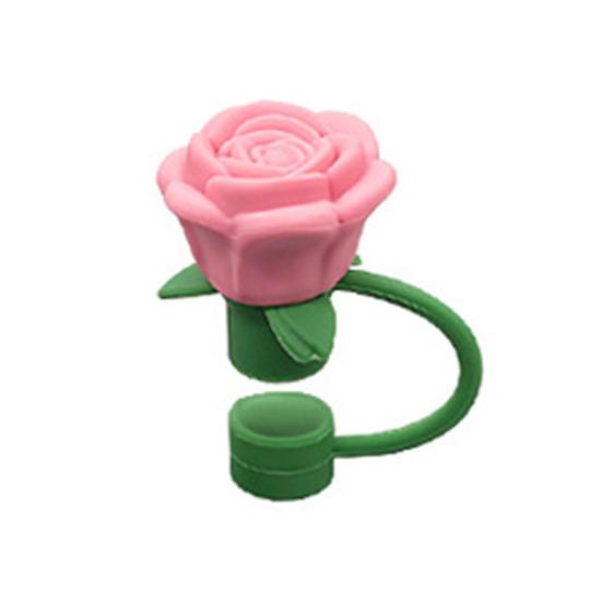 Silicone Straw Covers Caps Rose Flower Straw Toppers 10mm Reusable Leak-Proof Straw Toppers