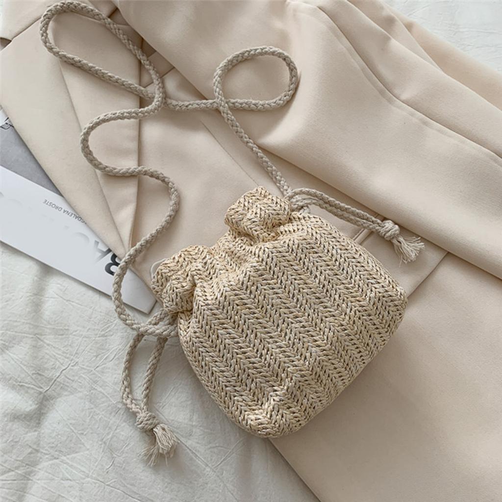 Модная соломенная сумка-мессенджер на шнурке, летняя сумка через плечо, цветочная соломенная сумка-ведро для фотосессии