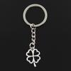 Fashion 30mm Key Ring Metal Key Chain Keychain Jewelry Antique Bronze Silver Color Hollow Four Leaf Clover 24x17mm Pendant