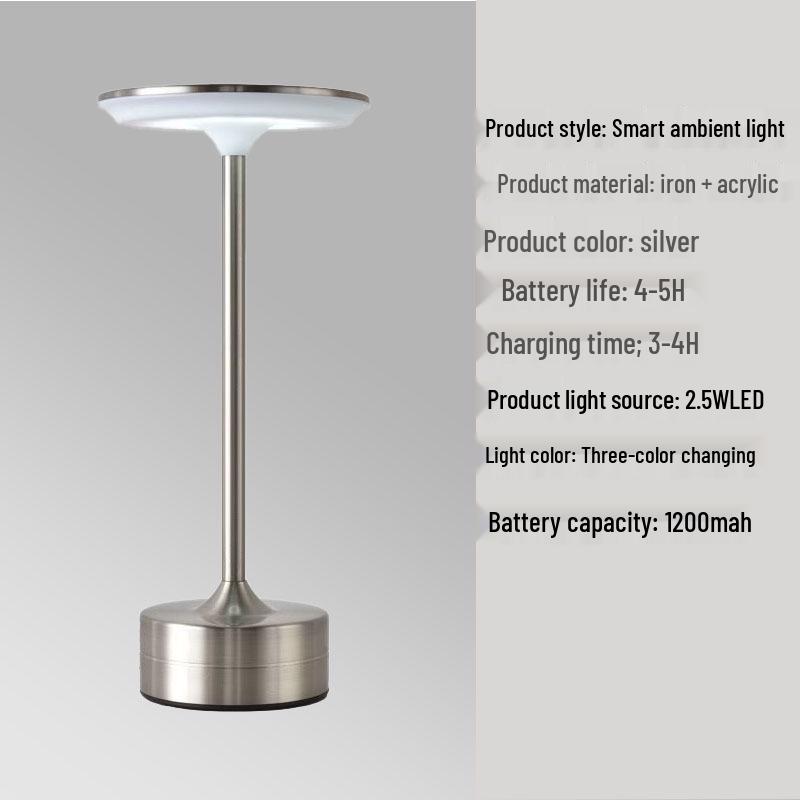 LED Retro Touch Table Lamp – Induction Flying Saucer Design for Hotels & Restaurants, Rechargeable I-Shaped Metal Lighting Fixture.
