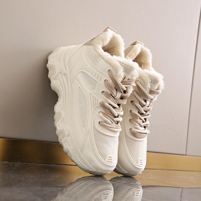 Зимние новые бархатные утолщенные хлопковые туфли большого размера, универсальные уличные туфли на толстой подошве с увеличением высоты, кроссовки для бега для девочек