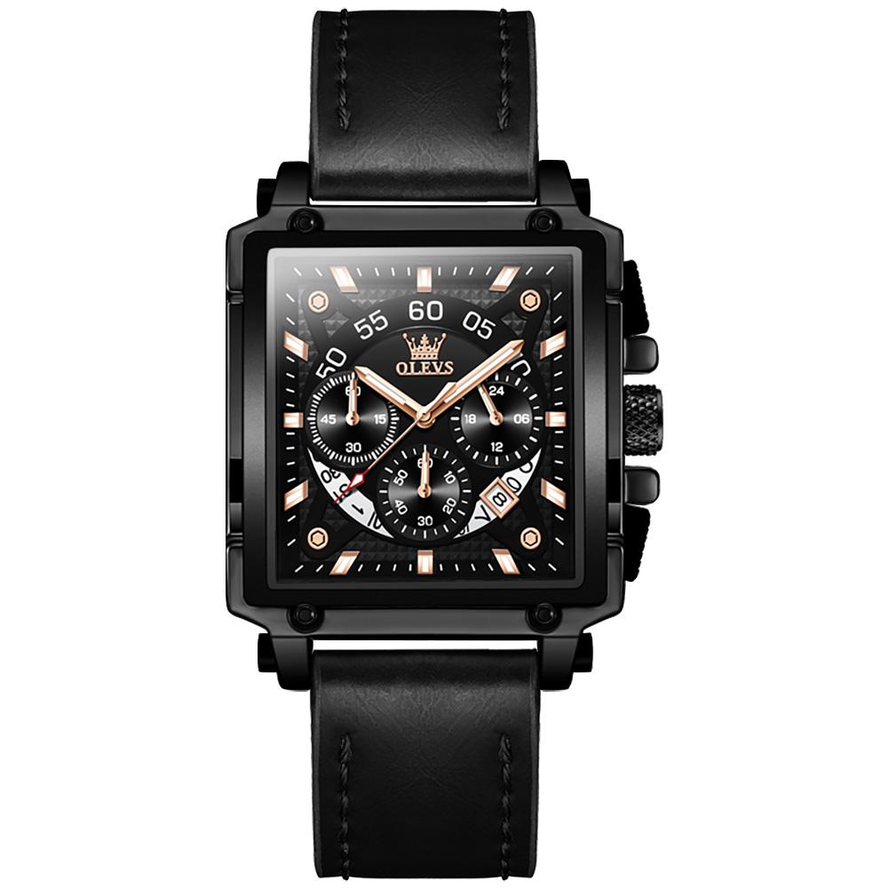 OLEVS  9919  Oem logo Band Classic Reloj Genuine Leather Calendar Multifunctional Chronograph Watch Square Quartz Watch for Man