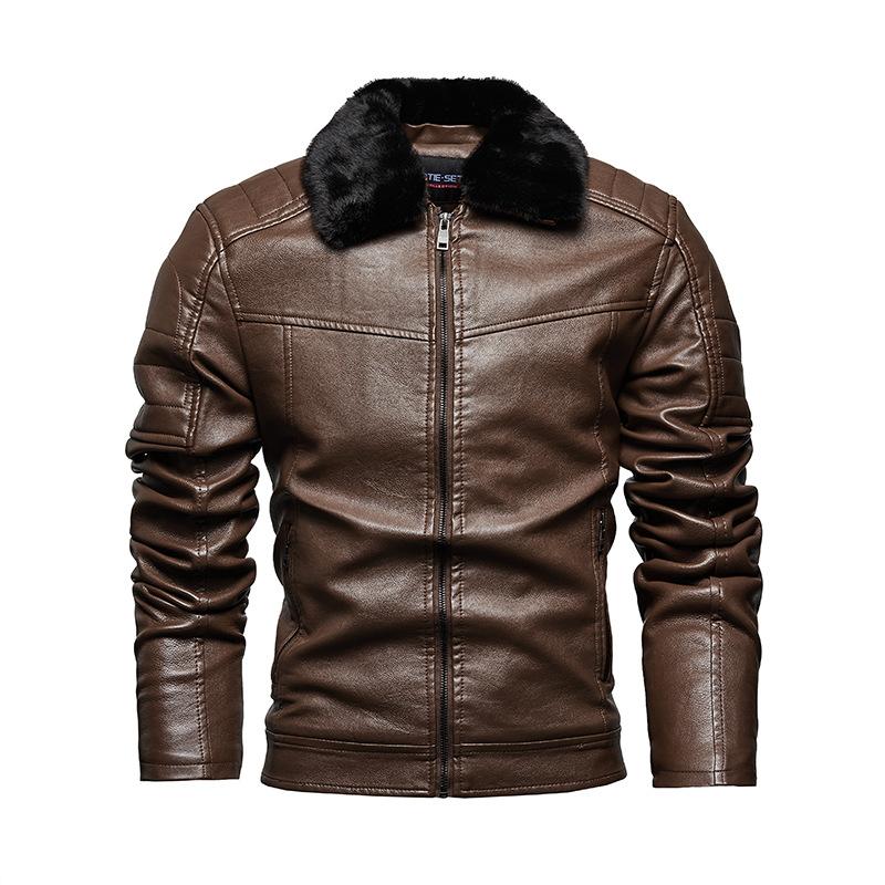 Мужская теплая куртка из искусственной кожи, ветрозащитная куртка-бомбер для мотоцикла, облегающее зимнее пальто со съемным воротником из искусственного меха, байкерская верхняя одежда, куртки для мужчин
