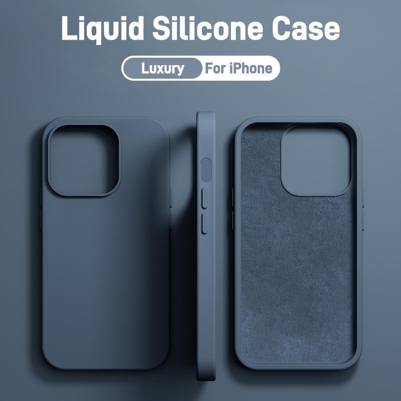 Роскошный чехол из жидкого силикона, мягкая защита для iPhone 15 14 13 12 11 Pro Max Plus Mini, Защитные аксессуары для телефона 7 8 XS XR X