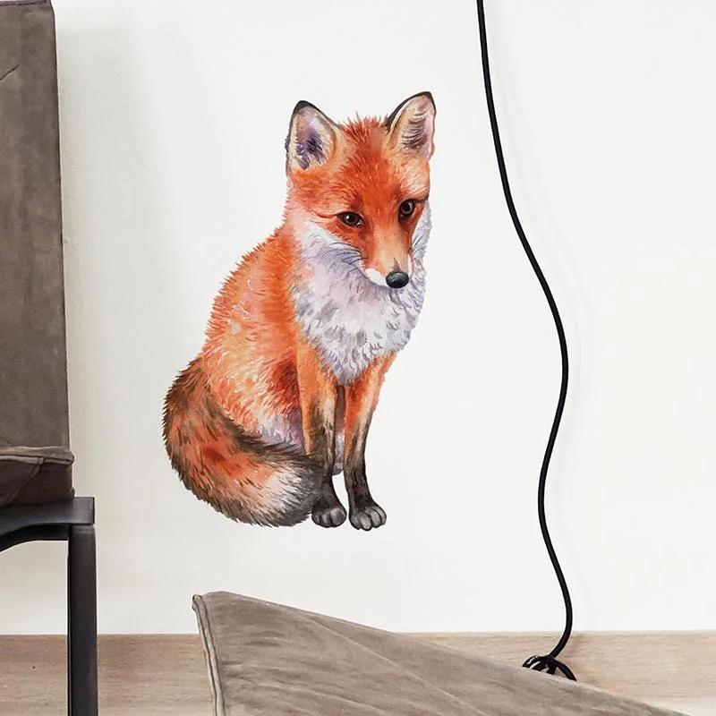 Cute Hand-painted Fox Wall Paste Home Wall Decoration Living Room Bedroom Creative Animal Wallpaper Art Stickers Self-adhesive