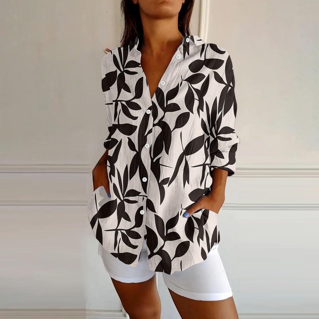 Womens Button Down Shirts Cotton Linen Long Sleeve Dress Shirts Casual Summer Tops Work Blouses